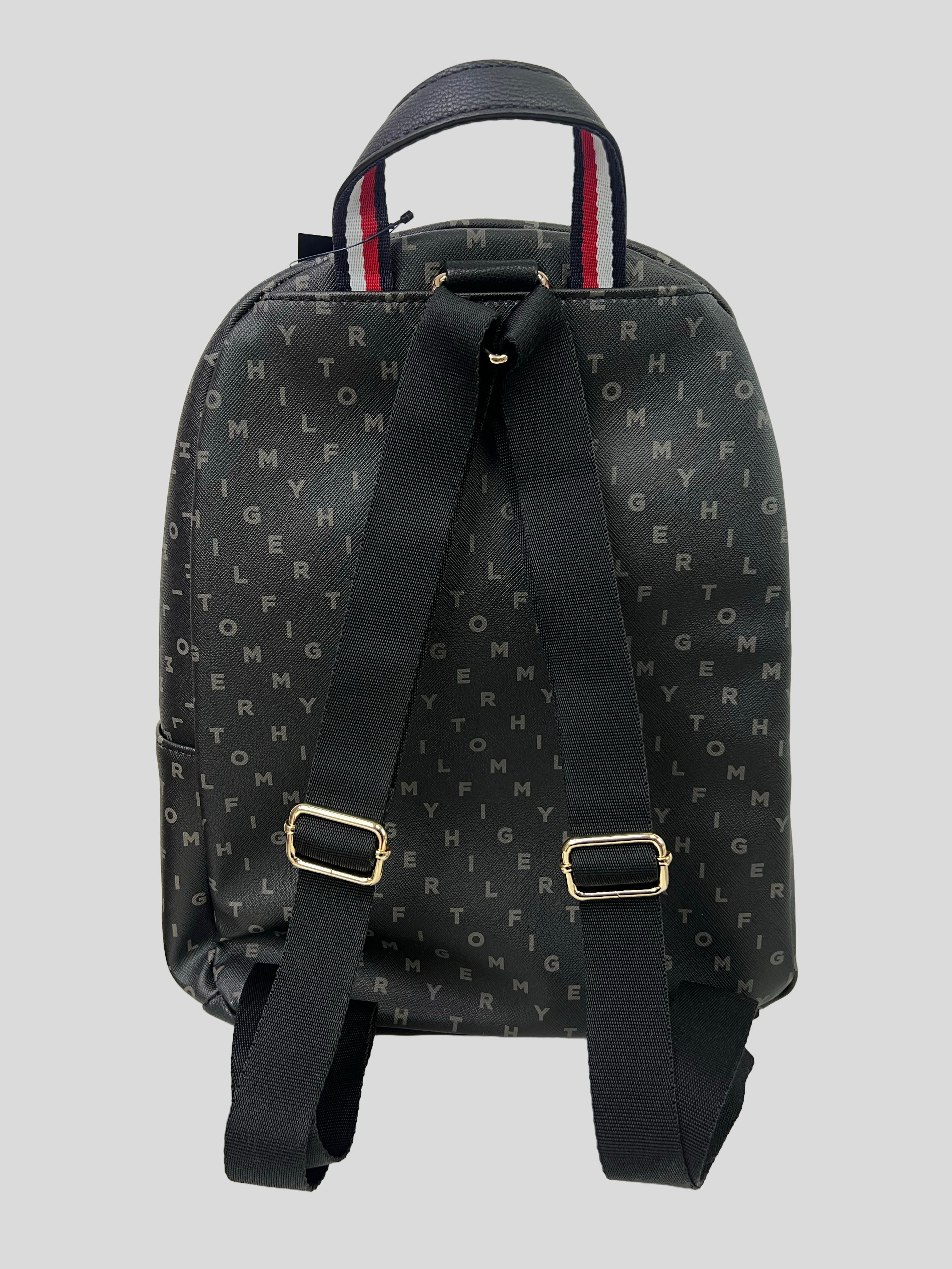 Mochila Tommy Hilfiger mediana multilogo logo front dorado ‘Negra’