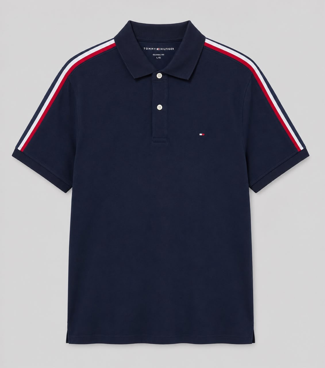 Polera Polo Tommy Hilfiger Logo bordado Franja tricolor mangas  'Azul oscuro’