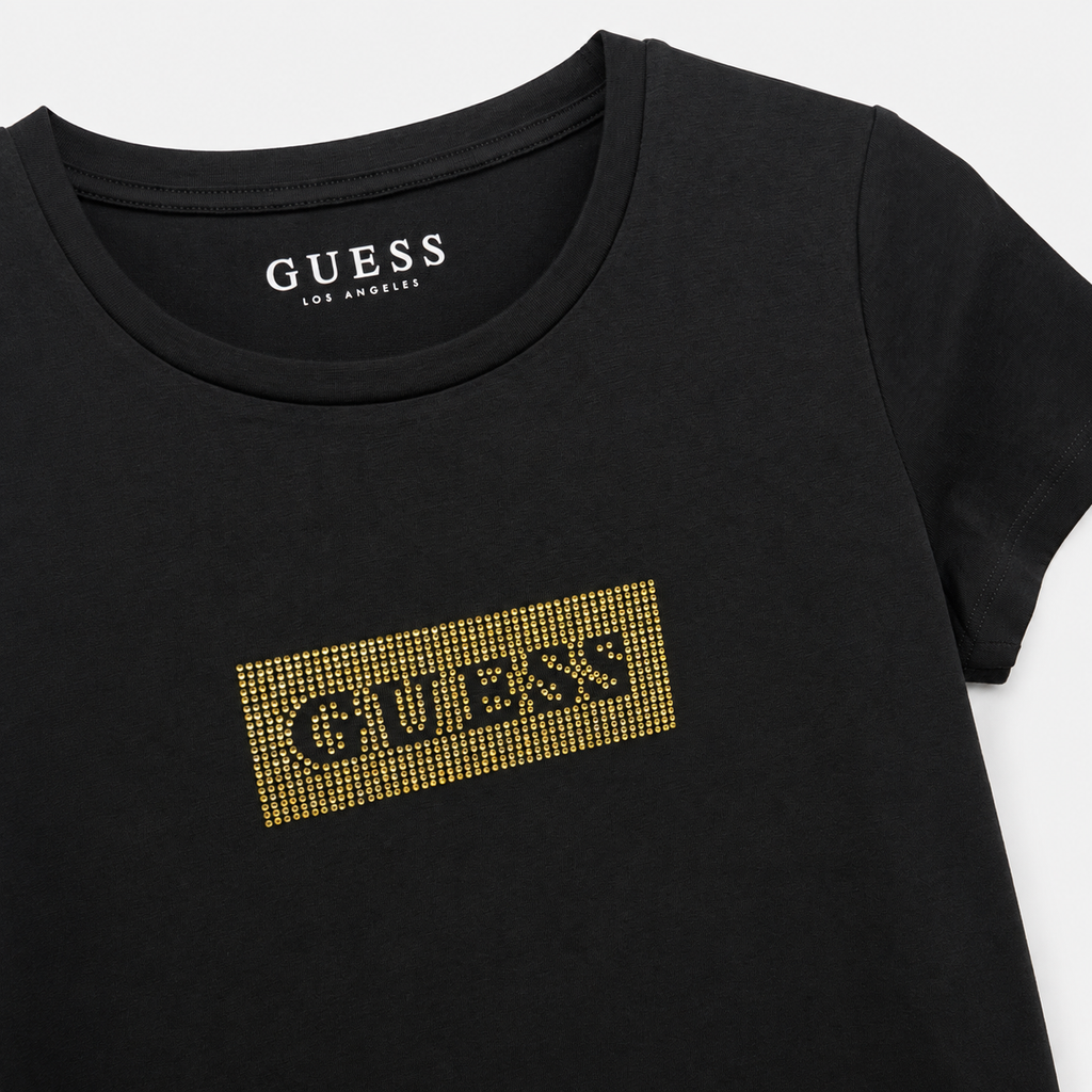 Polera Guess Box logo en brillantes dorados ‘negro’