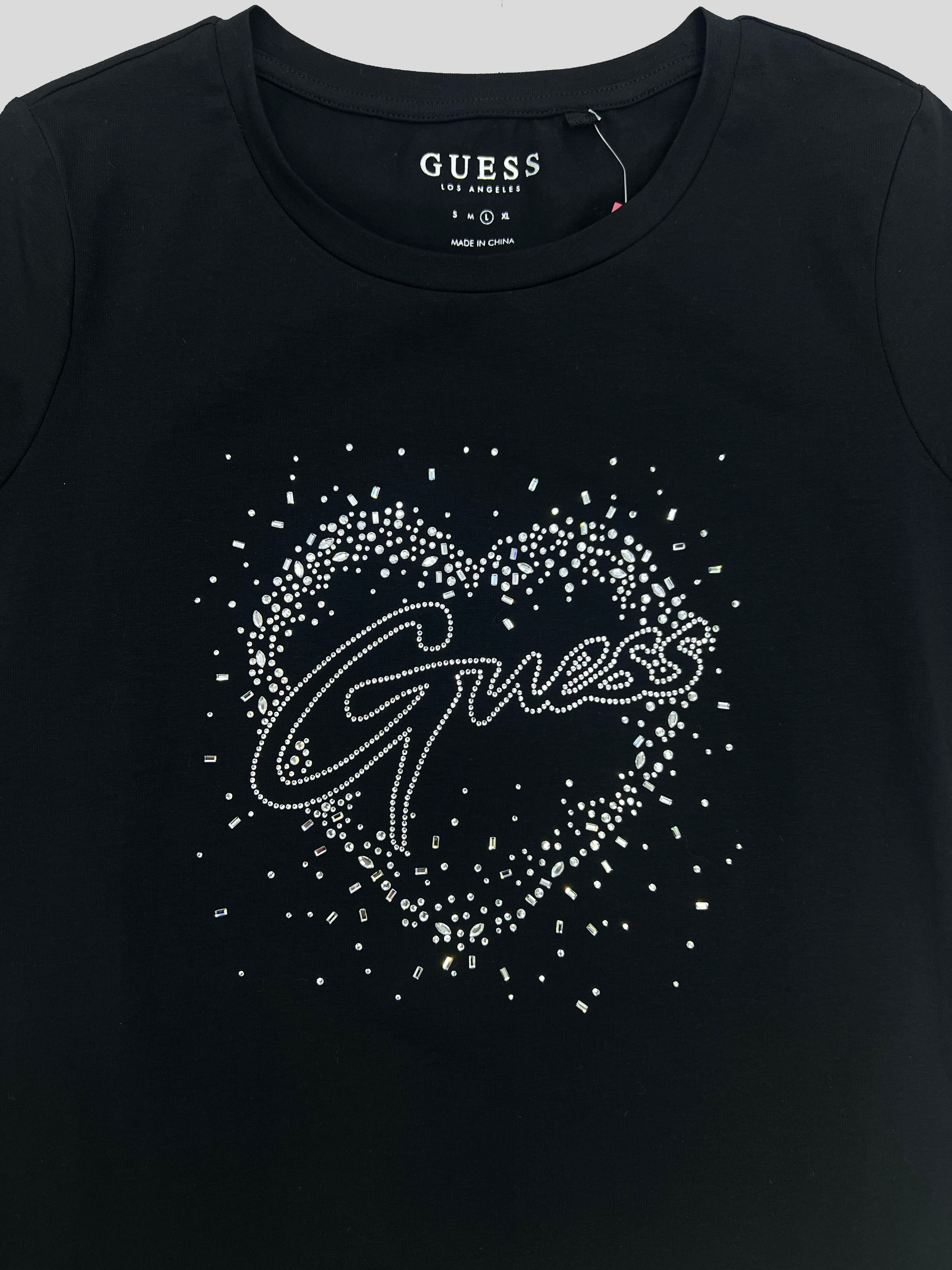 Polera Guess estampado heart cristal ‘Negra’