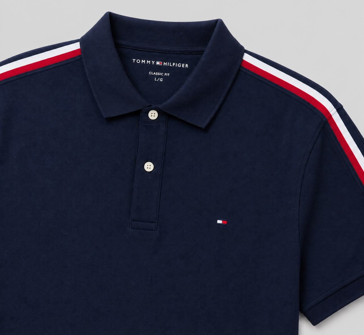 Polera Polo Tommy Hilfiger Logo bordado Franja tricolor mangas  'Azul oscuro’