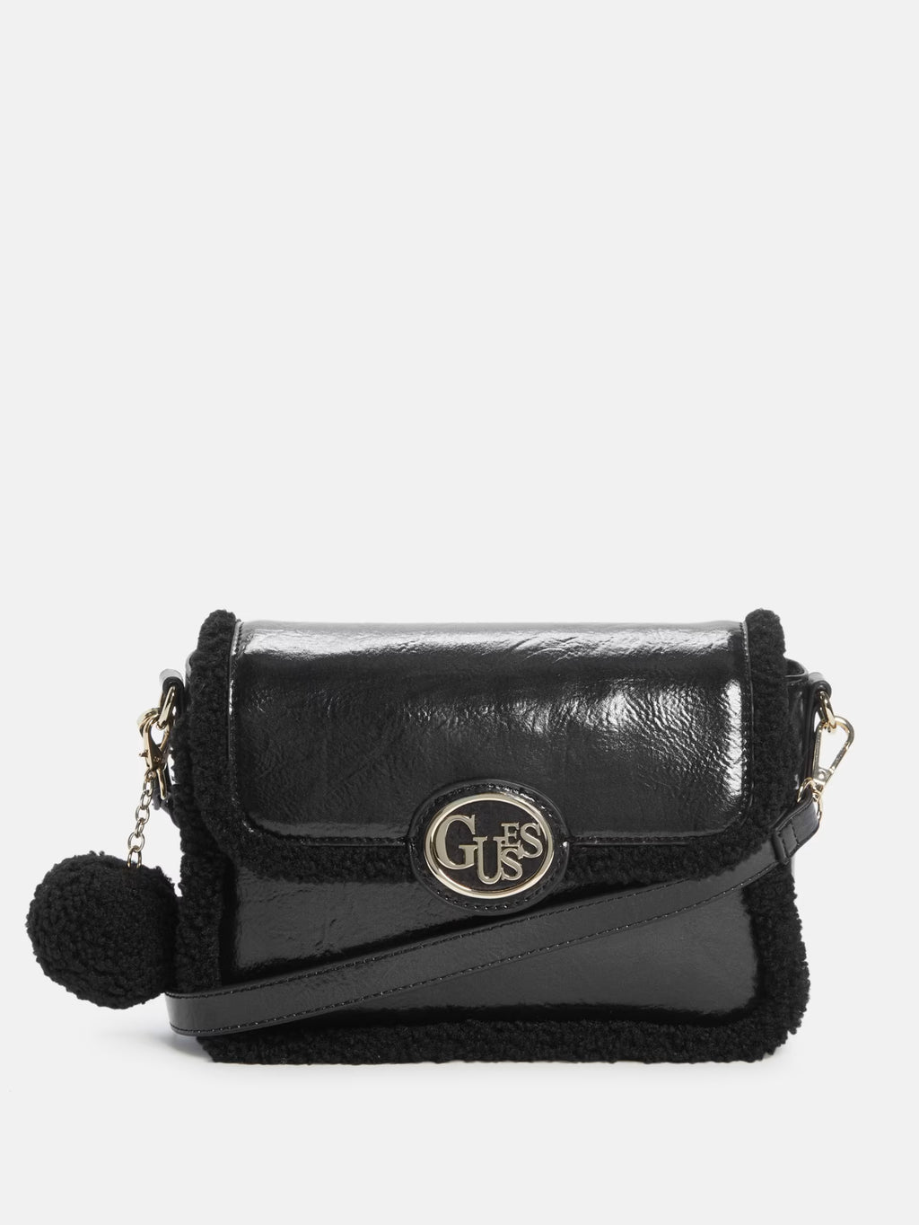 Bolso Crossbody Guess sherpa ‘Black Leather’