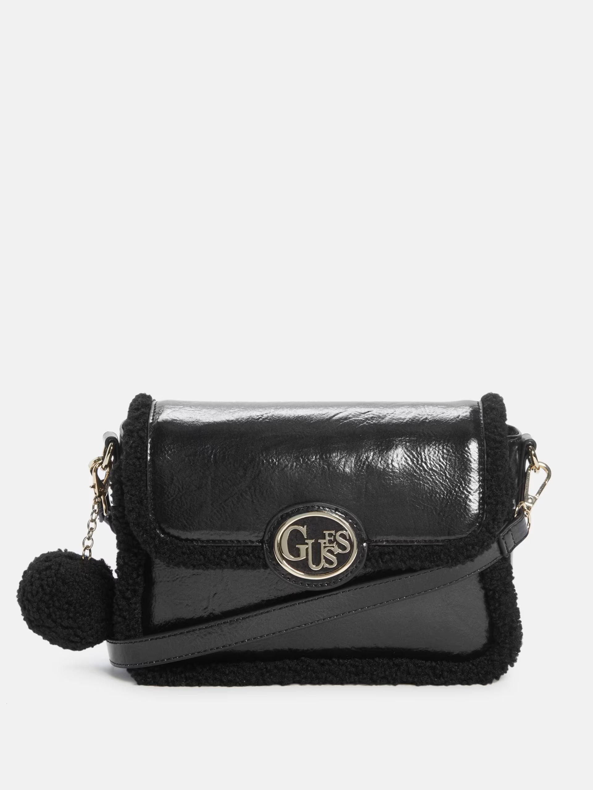 Bolso Crossbody Guess sherpa ‘Black Leather’