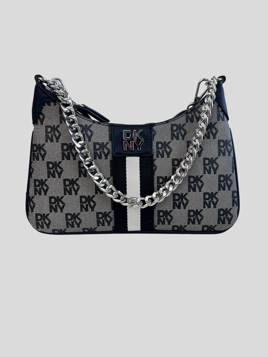 Cartera DKNY ‘Gris C/franja negra y blanca’