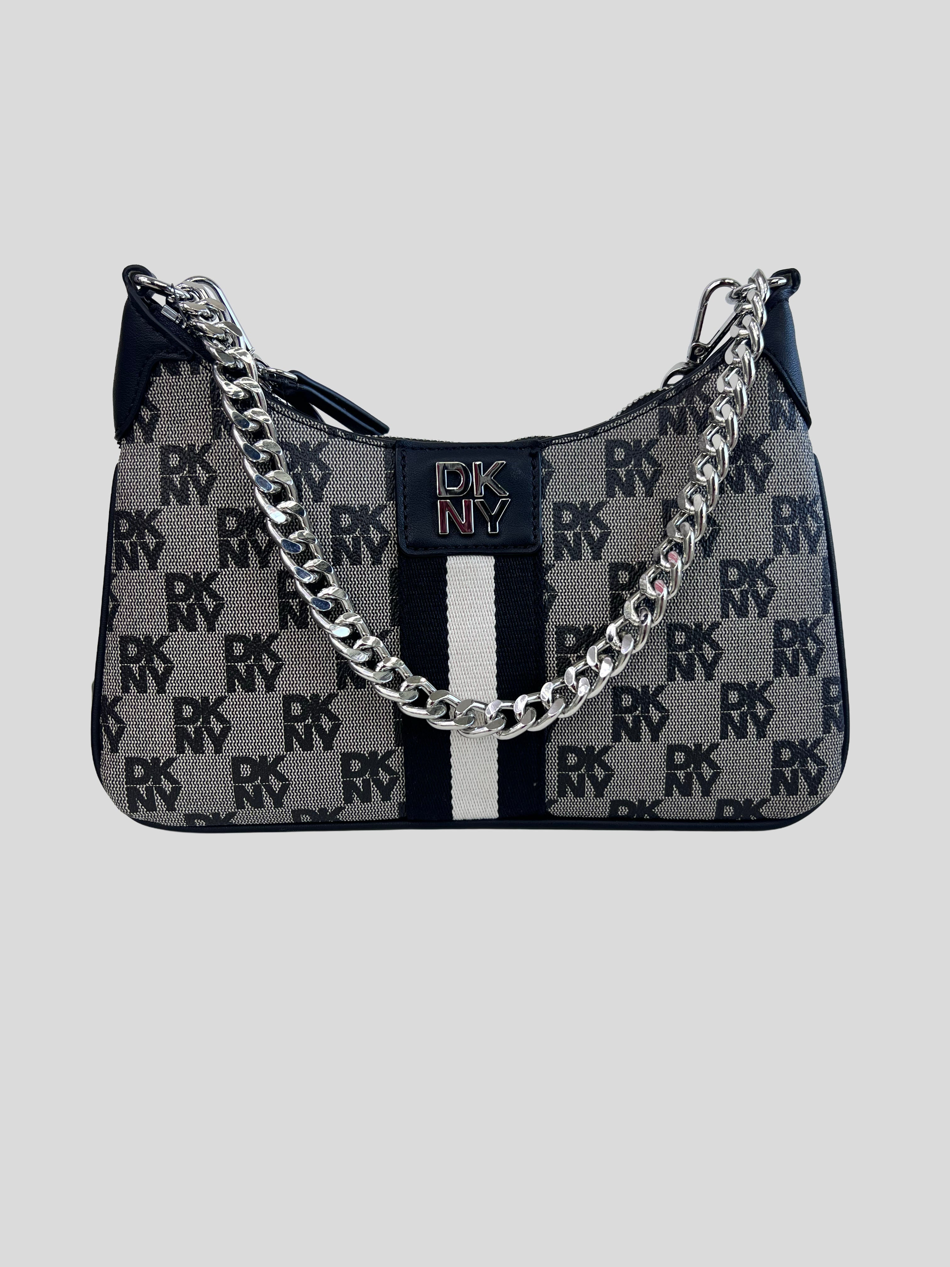 Cartera DKNY ‘Gris C/franja negra y blanca’
