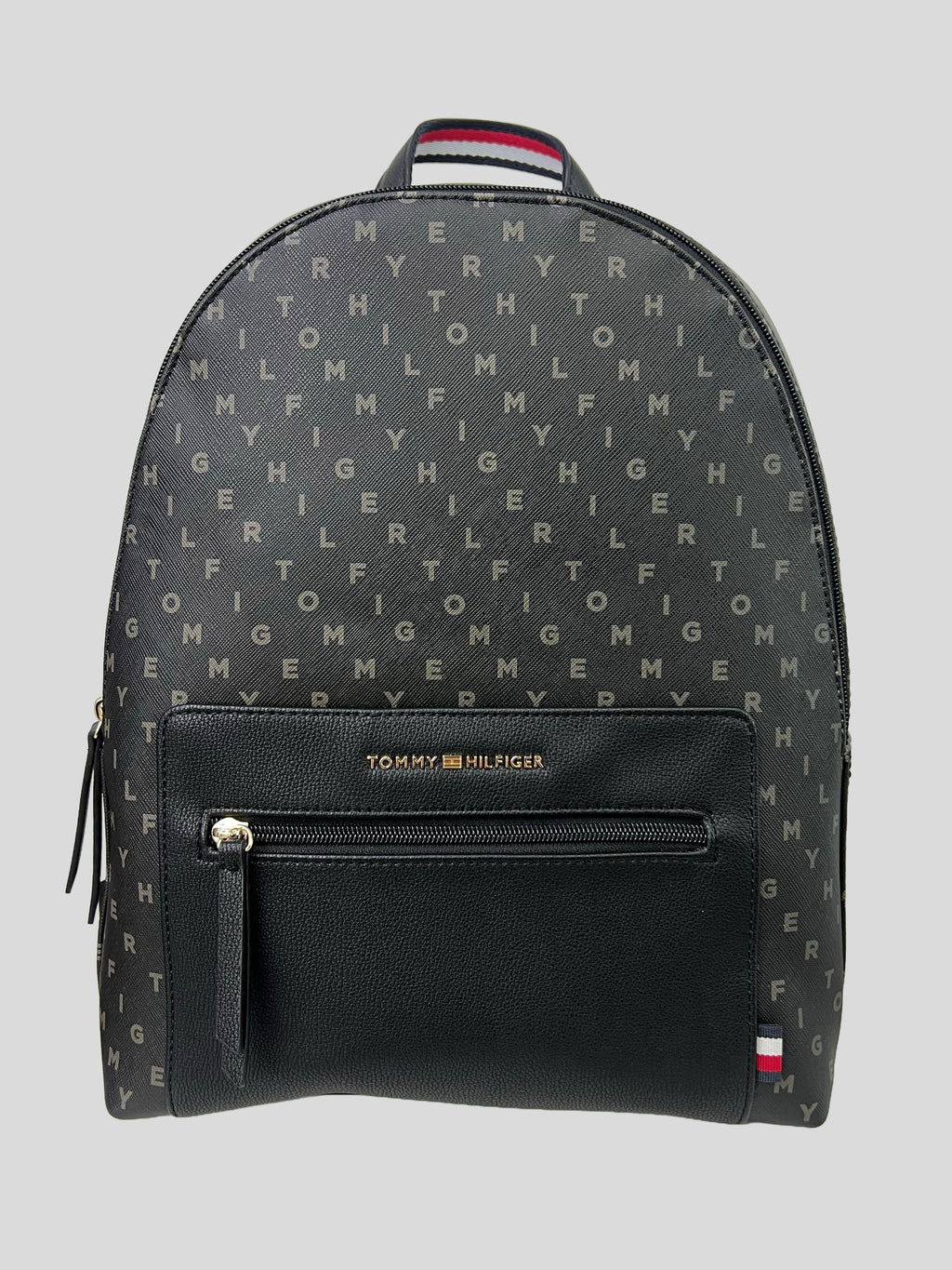 Mochila Tommy Hilfiger mediana multilogo logo front dorado ‘Negra’