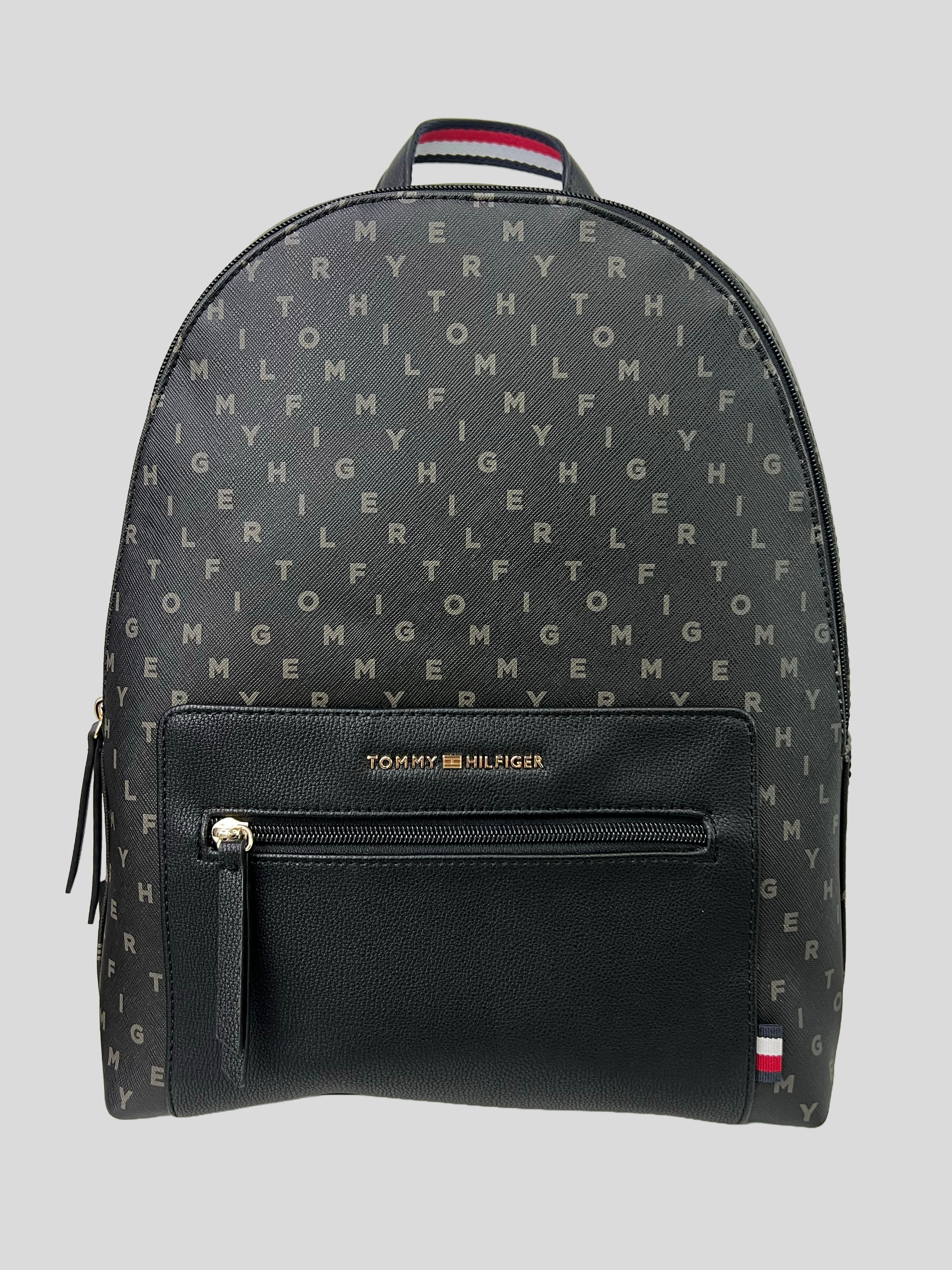 Mochila Tommy Hilfiger mediana multilogo logo front dorado ‘Negra’