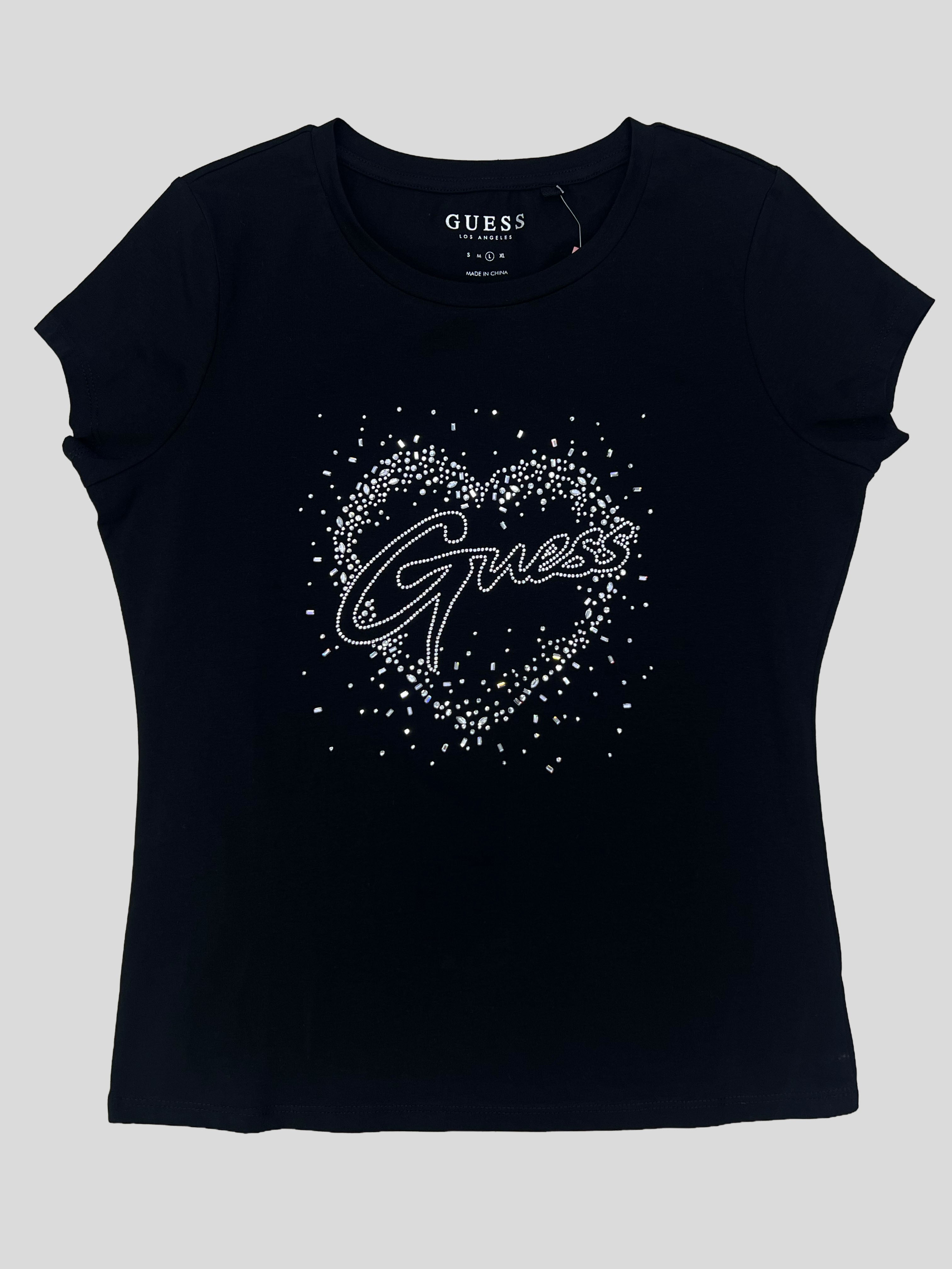 Polera Guess estampado heart cristal ‘Negra’