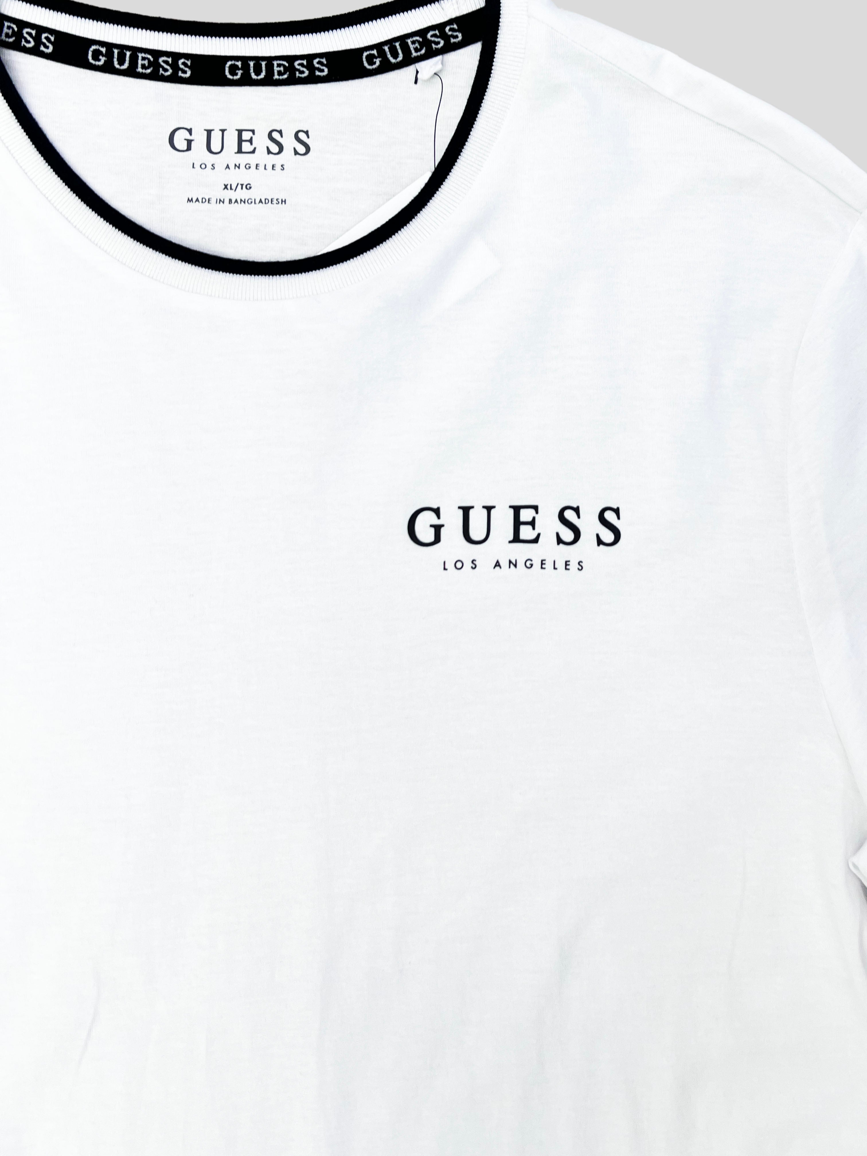 Polera Guess Logo L.A Rubber manga Franjas  ‘blanca’