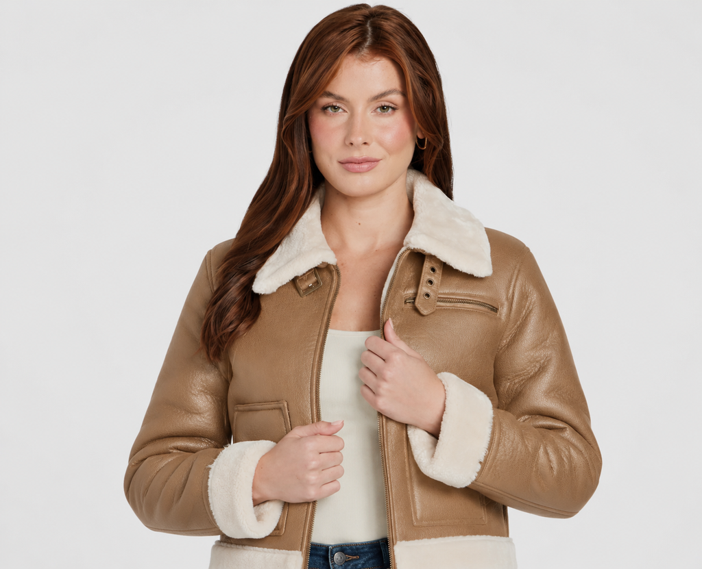 Chaqueta GUESS Lily Shearling ‘Coconut Latte’