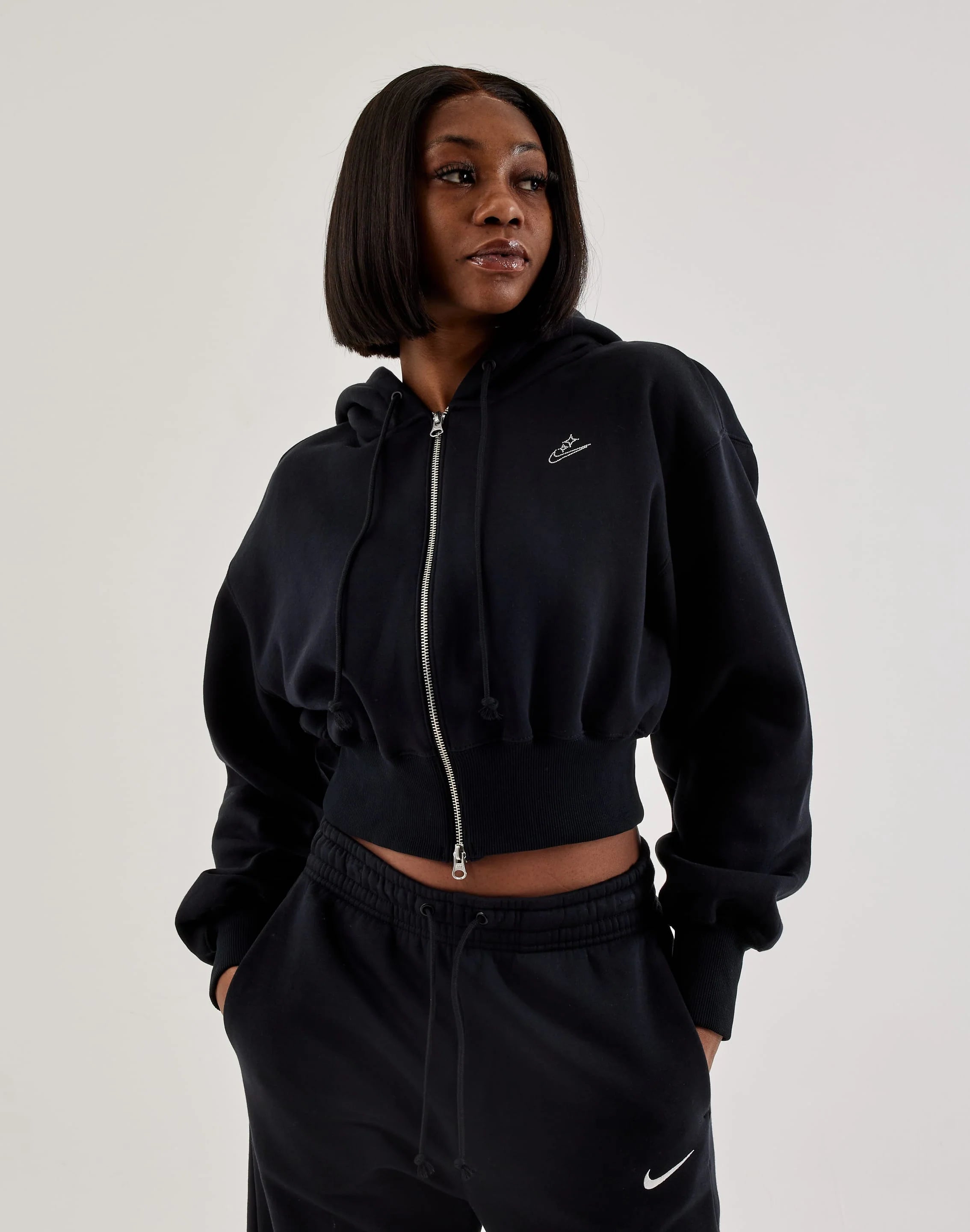 Poleron Cropped Nike Logo Goddess Mujer ‘Negro’