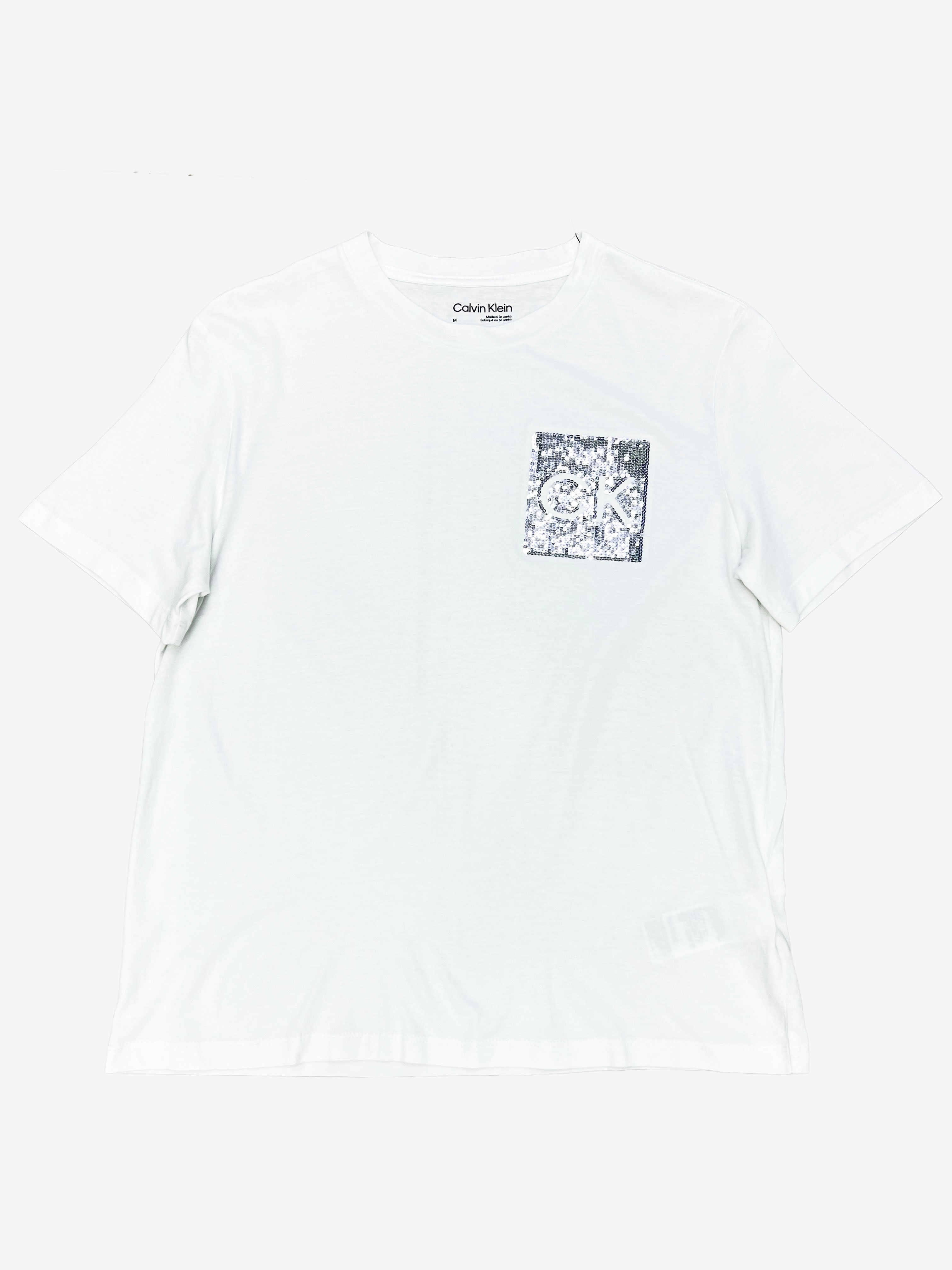 Polera Calvin Klein estampado Box CK lentejuelas ‘Blanca’