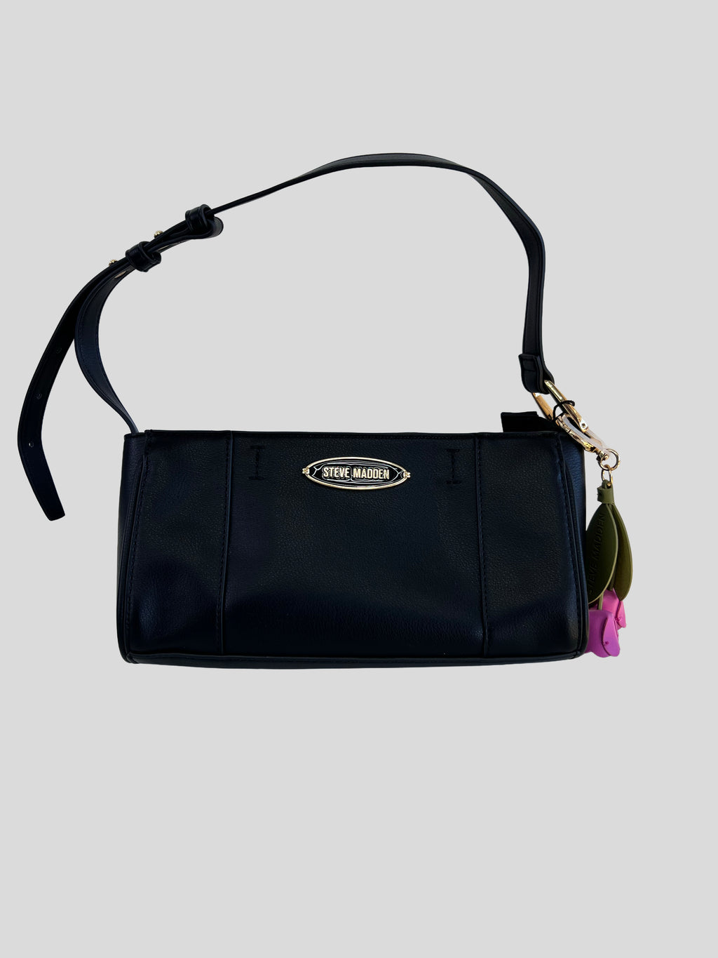 Cartera shoulder Steve Madden logo front ovalado Llavero flores ‘Negra’