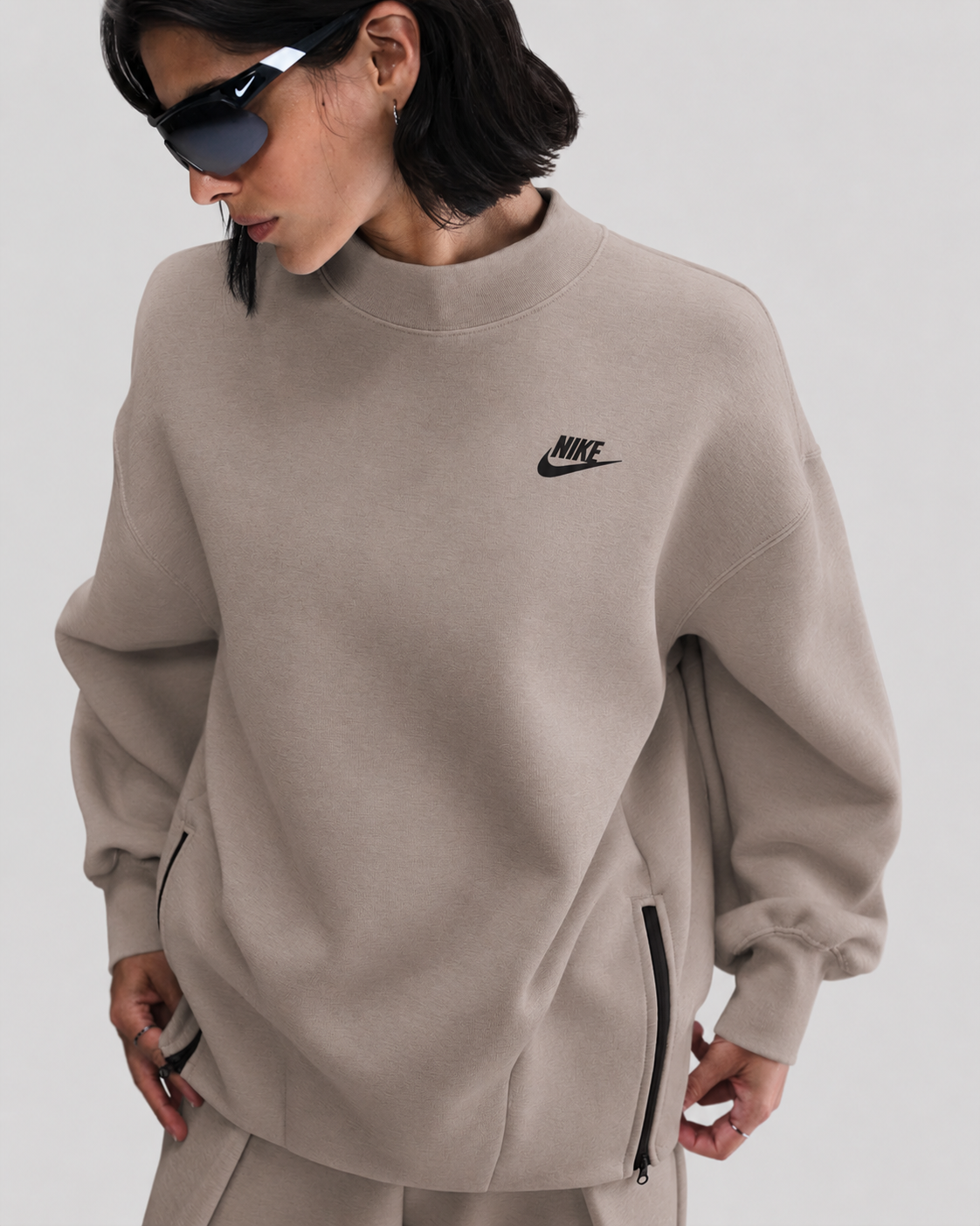 Poleron Nike Tech Fleece Oversize cerrado ‘Cafe'