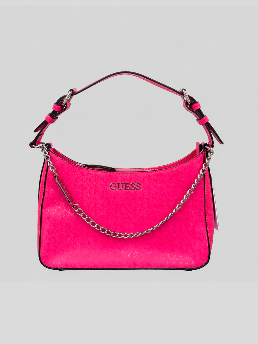 Cartera shoulder Guess monograma logo front metallic c/cadena ‘Rojo tropical’