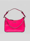 Cartera shoulder Guess monograma logo front metallic c/cadena ‘Rojo tropical’