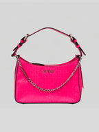 Cartera shoulder Guess monograma logo front metallic c/cadena ‘Rojo tropical’