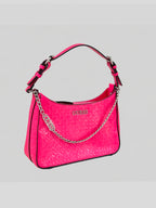 Cartera shoulder Guess monograma logo front metallic c/cadena ‘Rojo tropical’