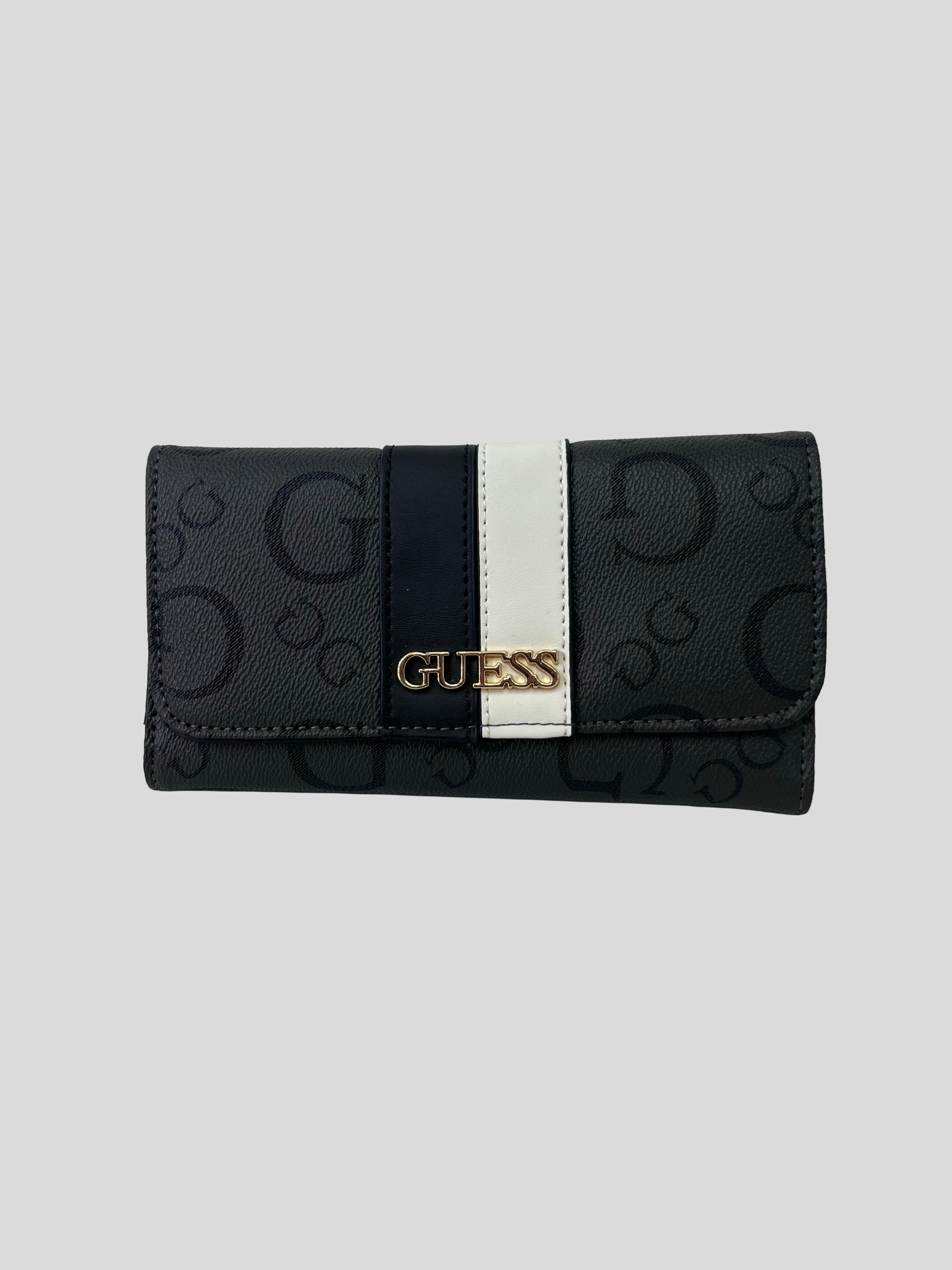 Porta documentos Guess Logo Metalico dorado franjas negro/blanco ‘Negra/Grafito’