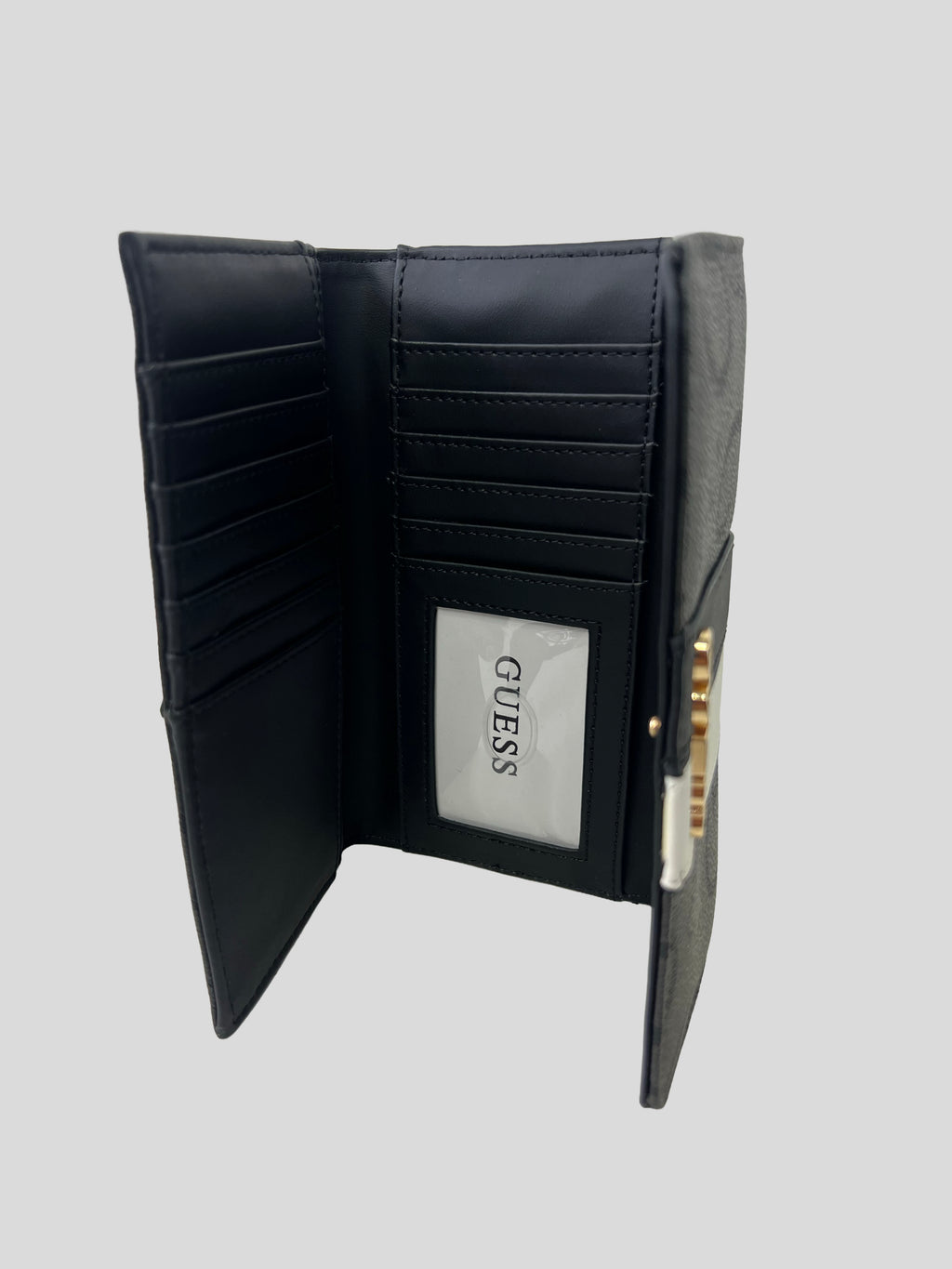 Porta documentos Guess Logo Metalico dorado franjas negro/blanco ‘Negra/Grafito’
