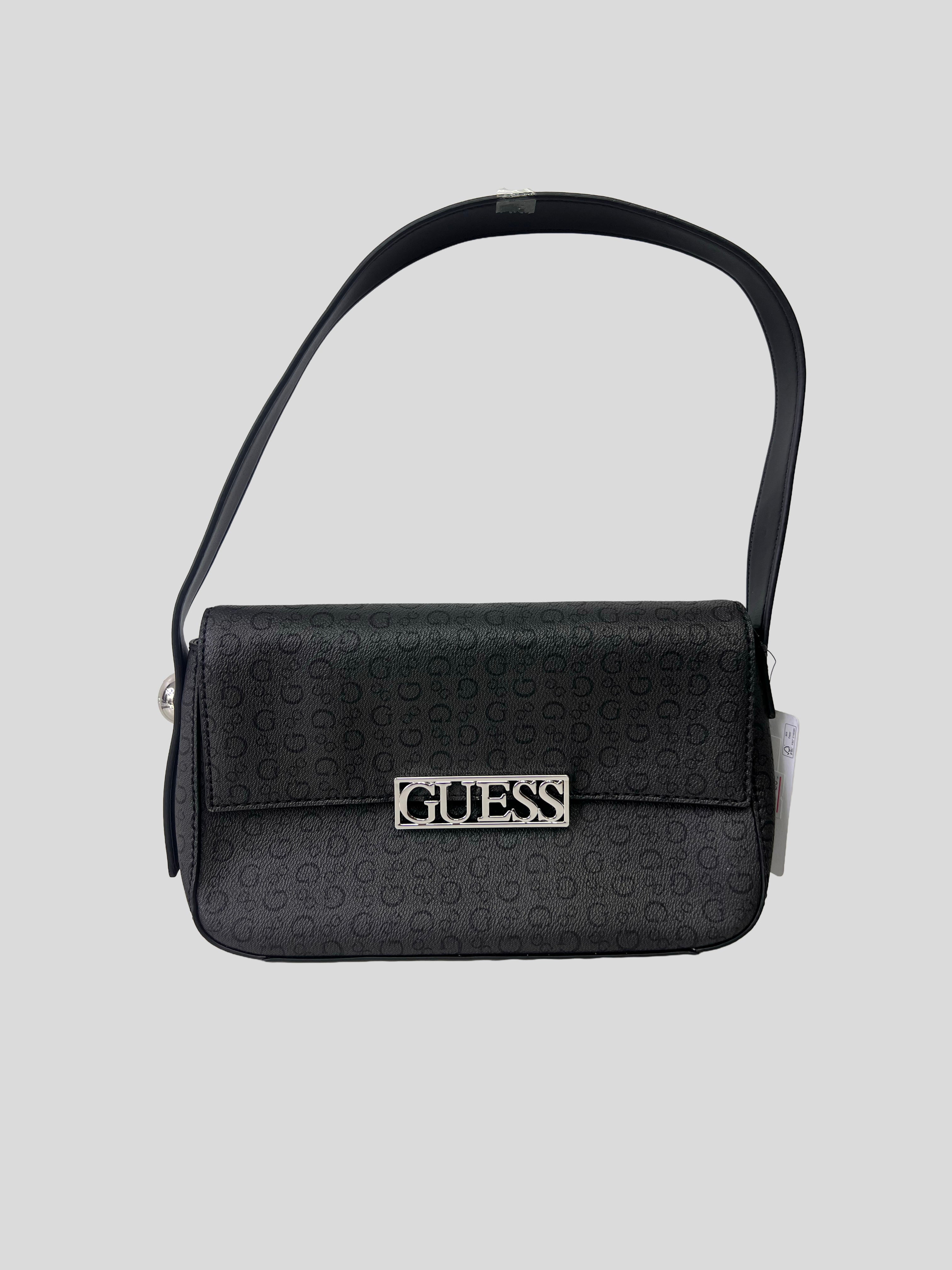 Cartera shoulder Guess monograma box logo front metallic  ‘Negra/Grafito’