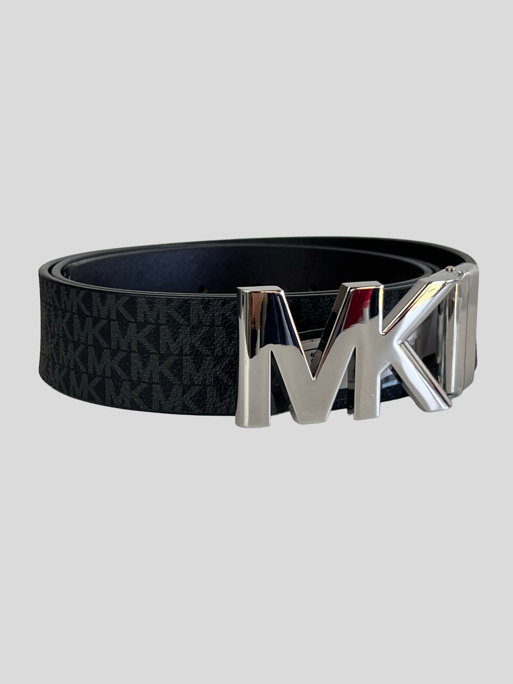 Cinturón Michael Kors hebilla MK Reversible Plateada ‘Monograma/Negro’