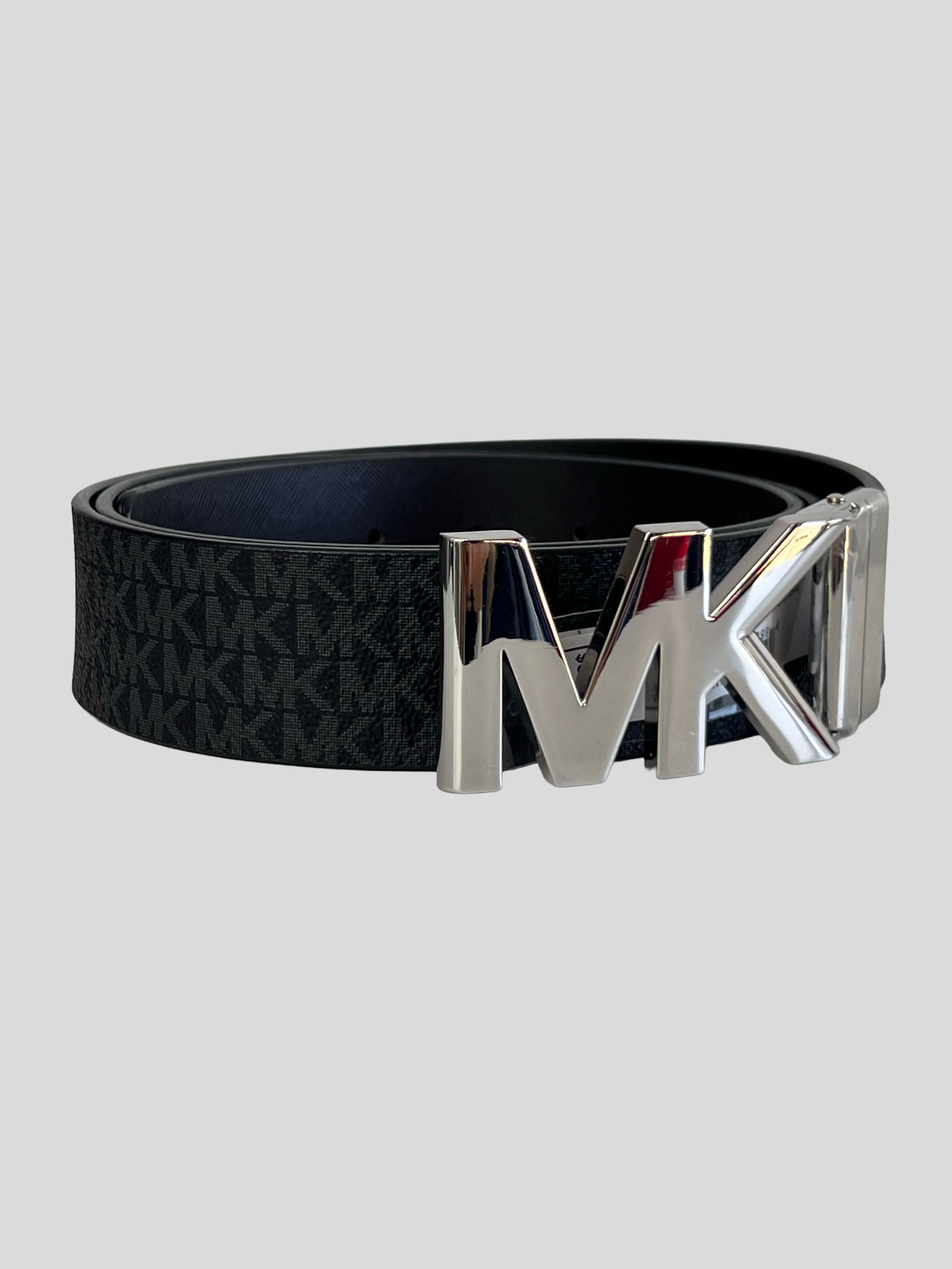 Cinturón Michael Kors hebilla MK Reversible Plateada ‘Monograma/Negro’