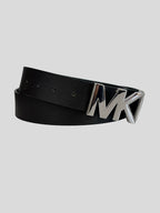 Cinturón Michael Kors hebilla MK Reversible Plateada ‘Monograma/Negro’