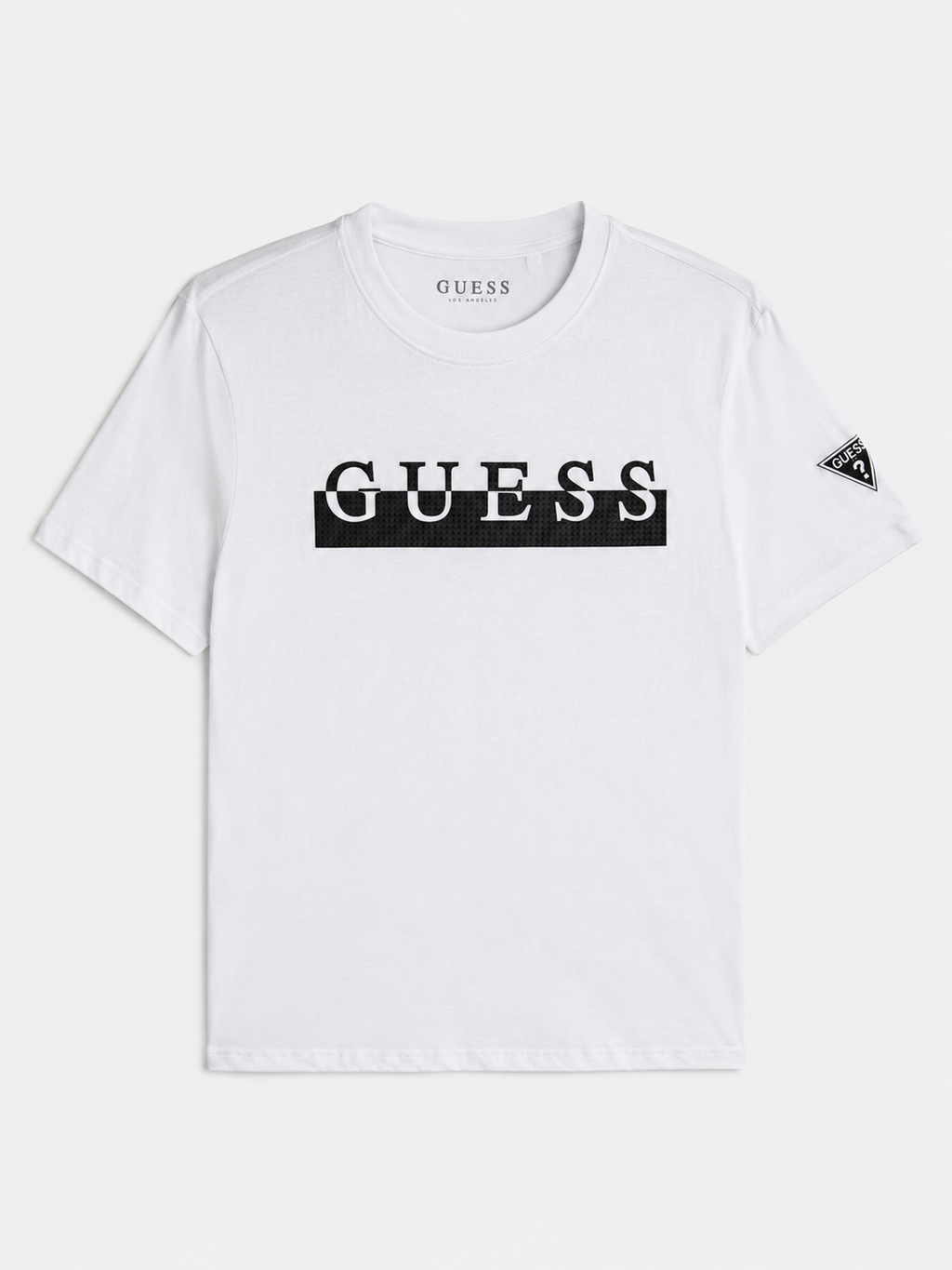 Polera Guess medioBox Logo estampado negro textura ‘Blanca’