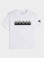 Polera Guess medioBox Logo estampado negro textura ‘Blanca’