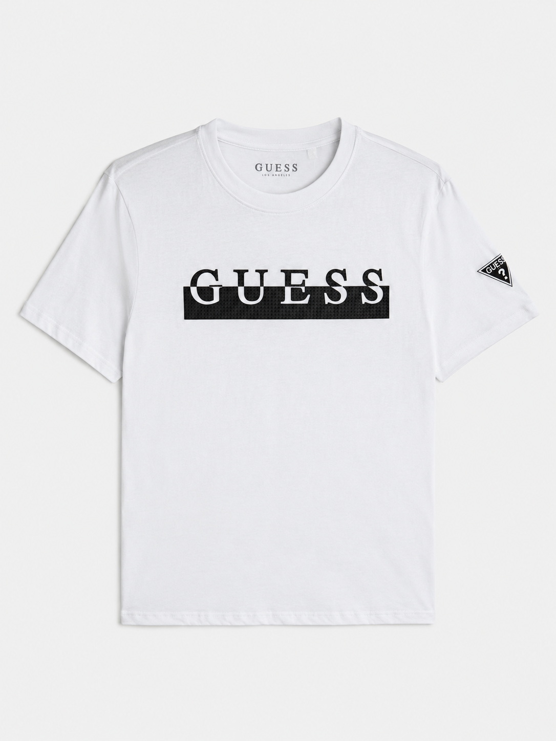 Polera Guess medioBox Logo estampado negro textura ‘Blanca’