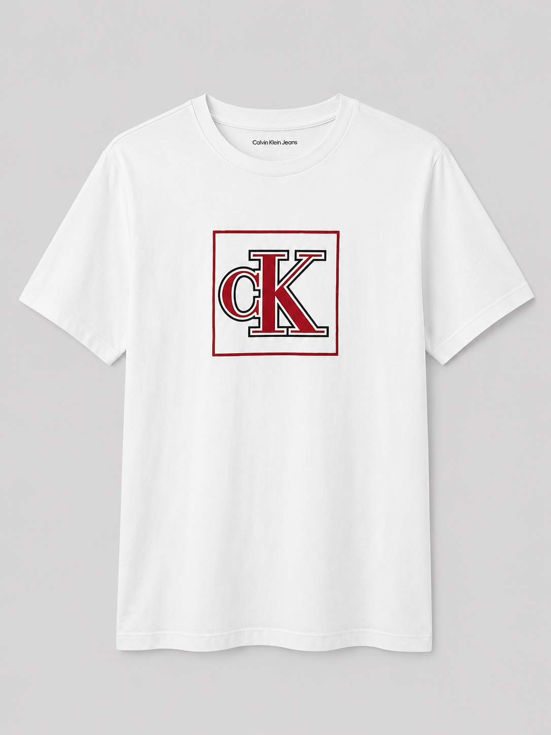 Polera Calvin Klein C/logo rojo cK rubber ‘Blanca’