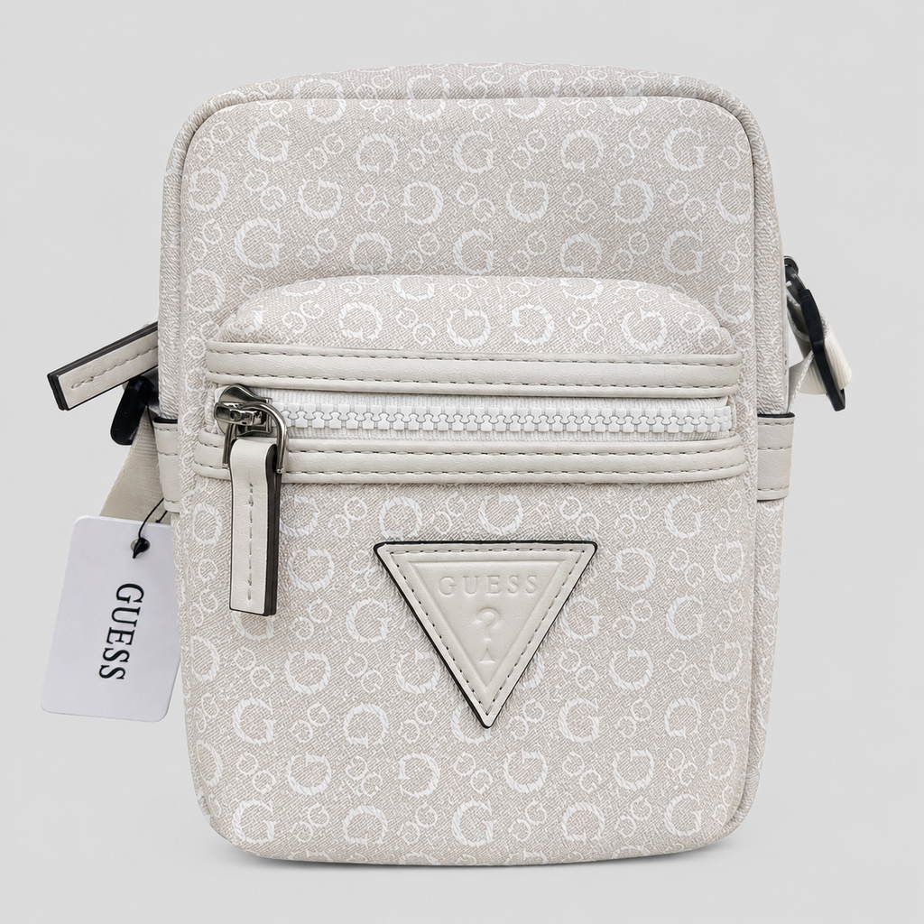 Bolso Crossbody Guess monograma G Logo Triangular Ecocuero  ‘ Beige claro’