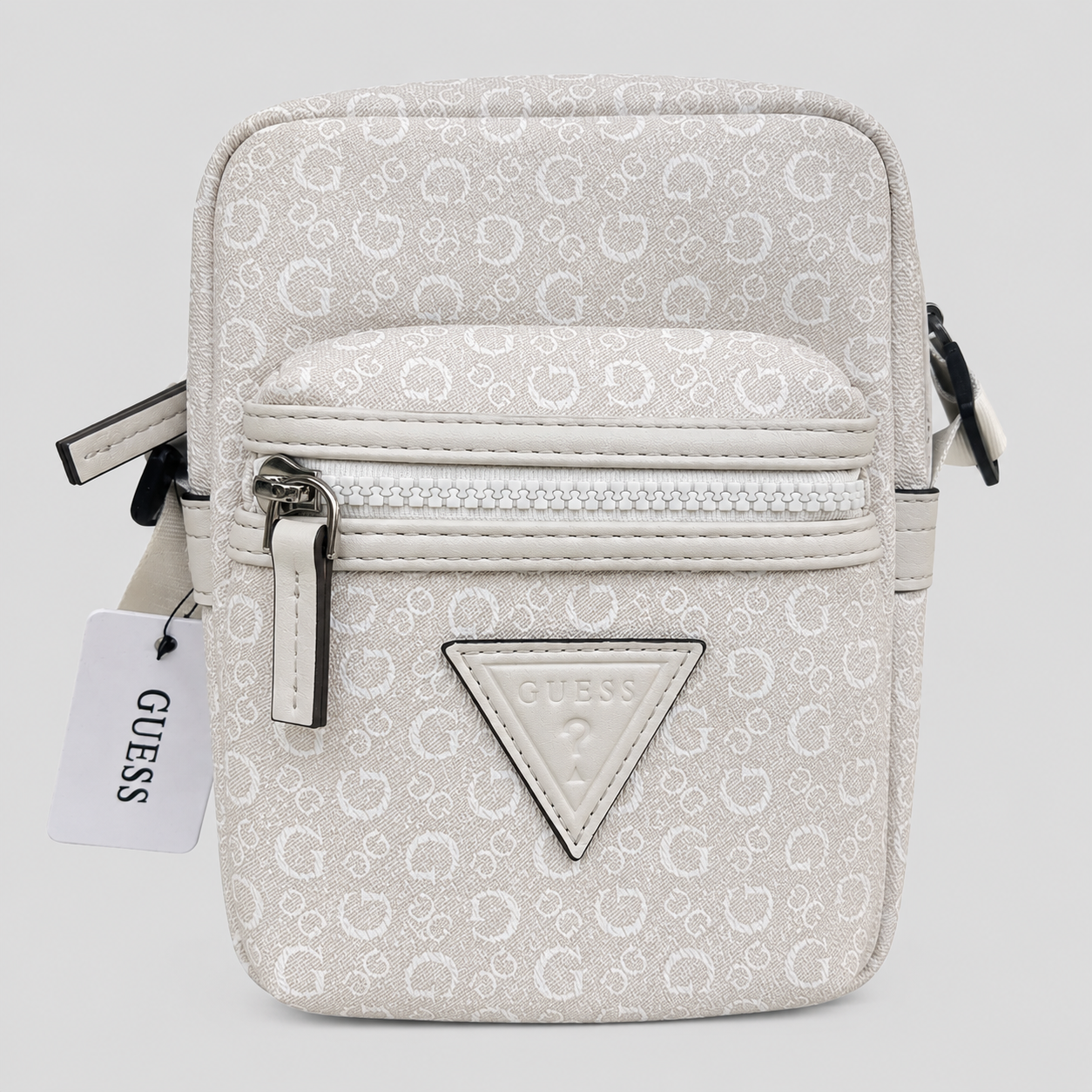 Bolso Crossbody Guess monograma G Logo Triangular Ecocuero  ‘ Beige claro’