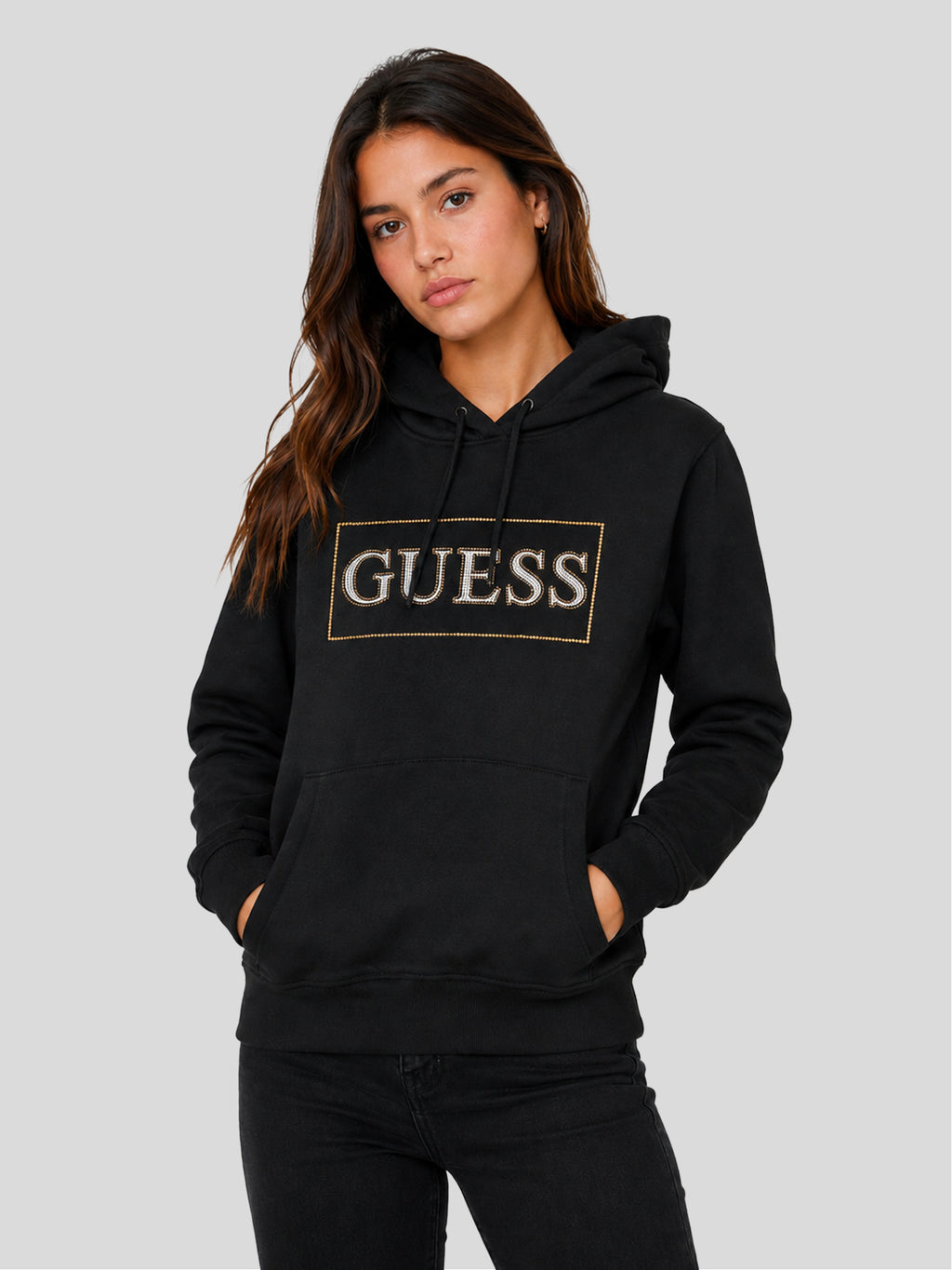 Poleron Guess Hoodie Box Logo crystales 'Negro'