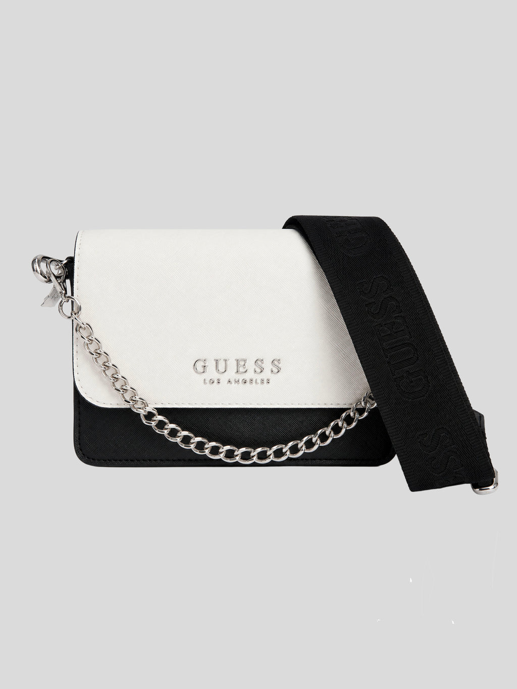 Bolso Crossbody Guess Los Angeles Metallic Logo front ’Blanco/Negro’