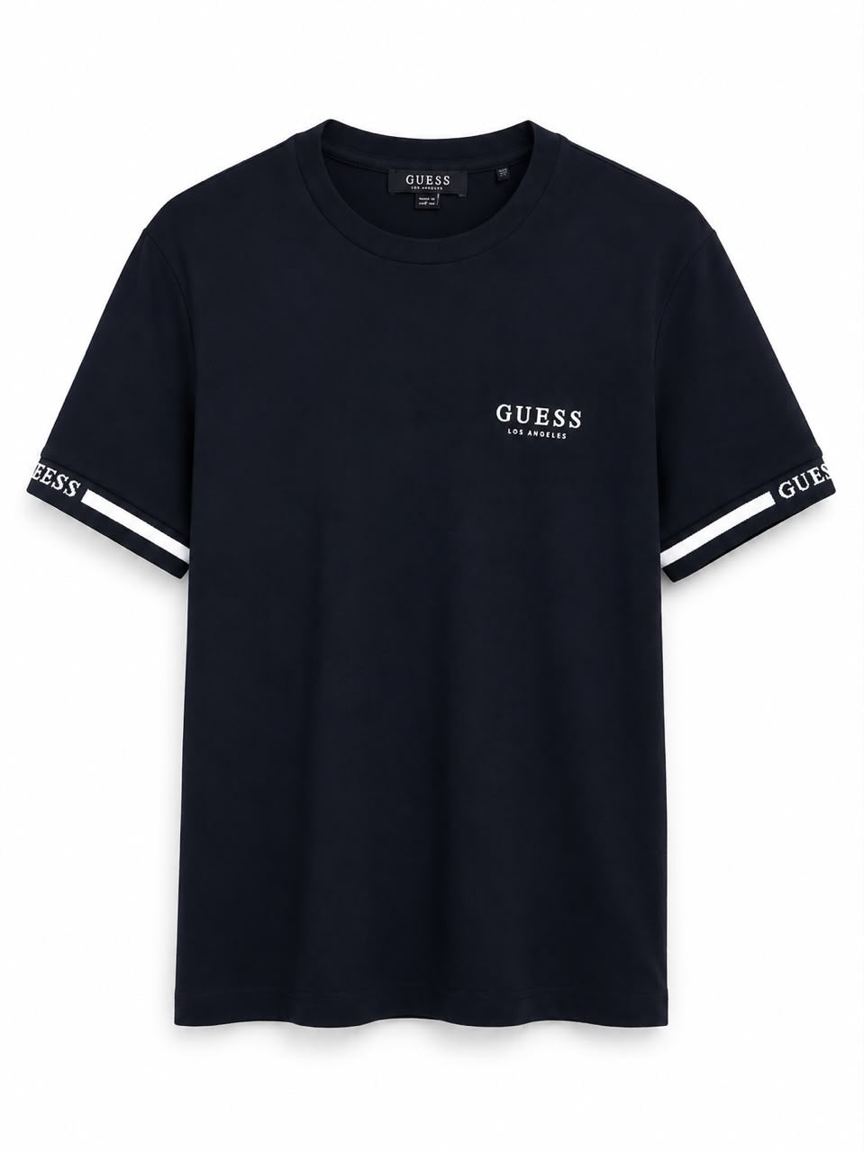 Polera Guess Logo pecho rubber franjas blanca mangas  ‘Negra’
