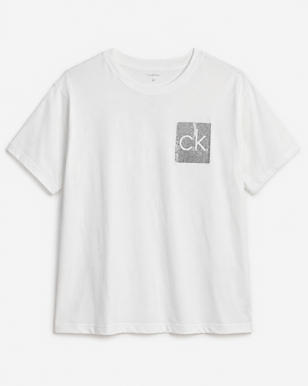 Polera Calvin Klein estampado Box CK lentejuelas ‘Blanca’