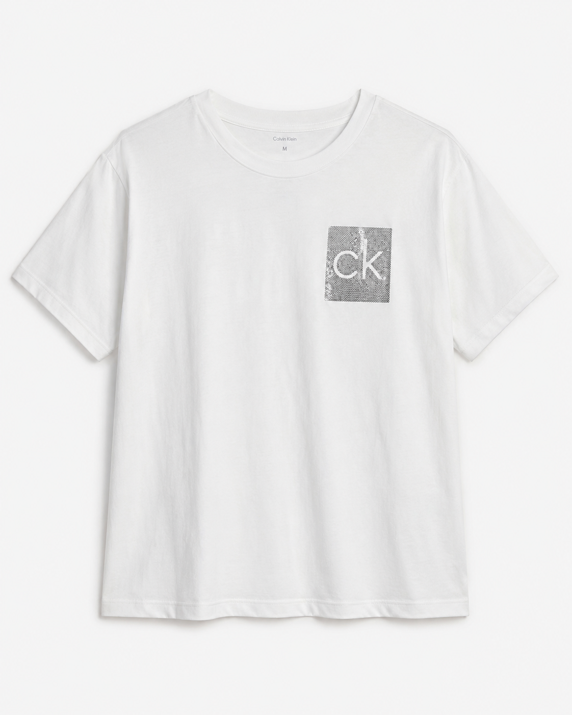 Polera Calvin Klein estampado Box CK lentejuelas ‘Blanca’